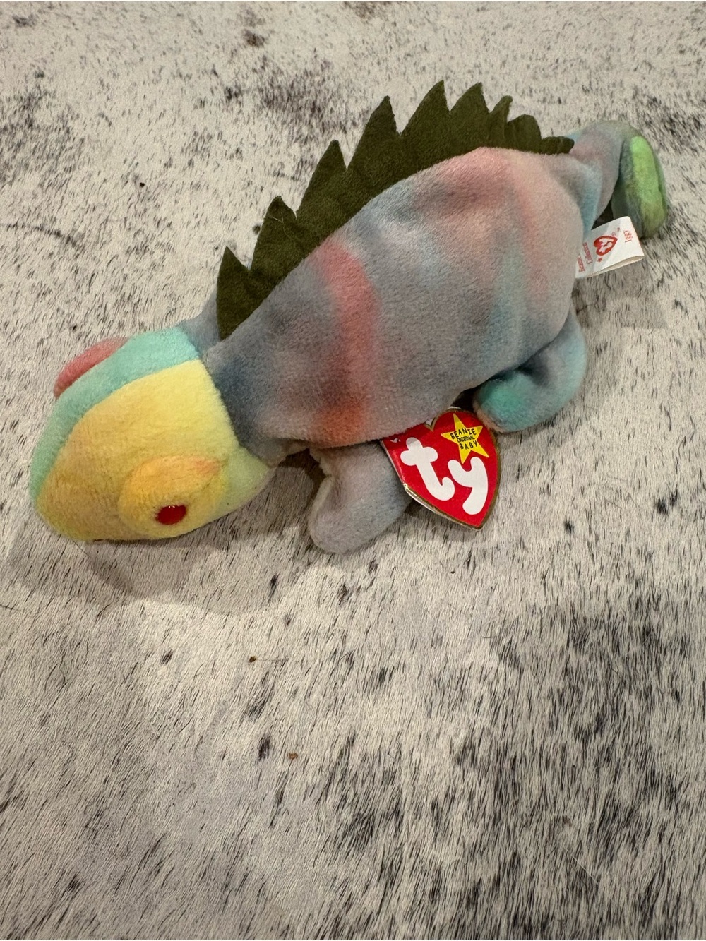 Ty Pastel Rainbow Chameleon Plush - Green Spine, Multicolor Body